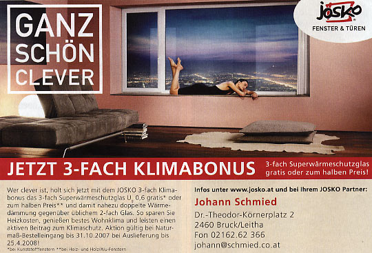 November 2007 - Werbung für "Josko Fenster und Türen"