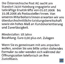 Faksimile des Postwurfes der Österreichischen Post AG