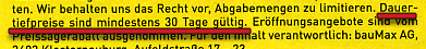 Gültigkeit von Dauertiefpreisen beim bauMax-x