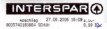 Faksimile der Rechnung vom INTERSPAR