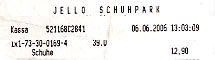 Faksimile der Rechnung von "jello SCHUHPARK"