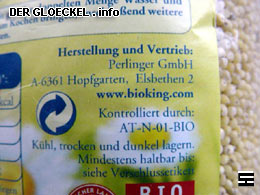 Der Aufdruck einer mit Stechapfelsamen kontaminierten Packung der Firma Perlinger GmbH - Kauf bei der HOFER KG