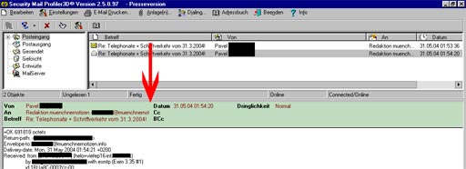 Screenshot der Platzeinteilung bei Security E-Mail V2.5
