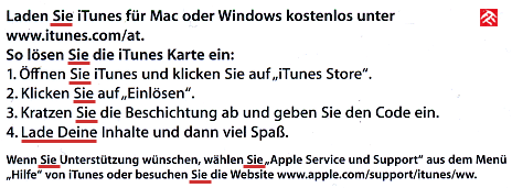 Apple-Anleitung für iTunes-Ladebon-Einlösung