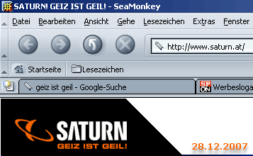 Geiz ist geil auch auf der Website von SATURN im Dezember 2007
