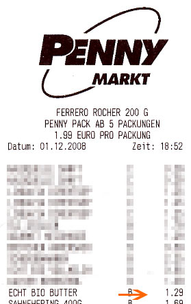 Einkauf vom 1.12.2008 bei PENNY